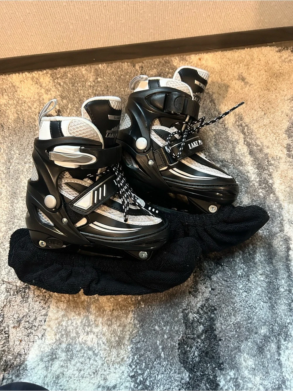 Kids Black and Gray Adjustable Ice Skates with Secure Straps